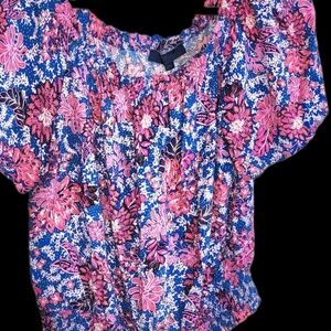RACHEL Rachel Roy Blue and Pink Floral Blouse